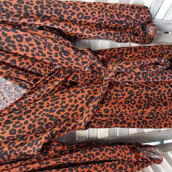 Women's Balloon Long Sleeve Knit V-Neck Faux Wrap MIDI Dress | Ava & Viv | 3X - Picture 5 of 11